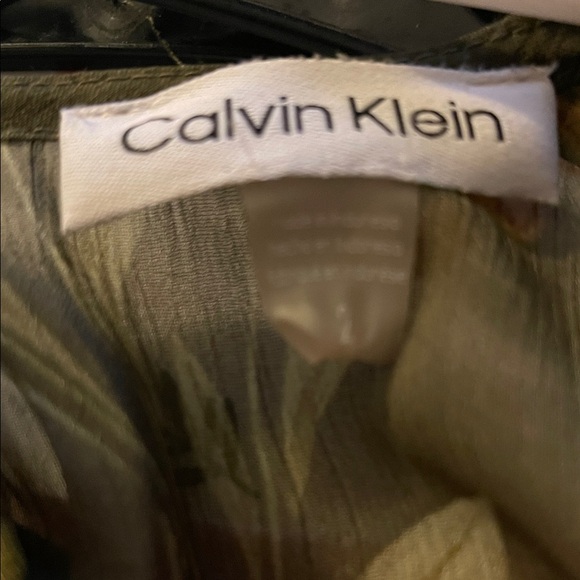 Calvin Klein Olive Floral Long Sleeve Dress - Picture 2 of 3
